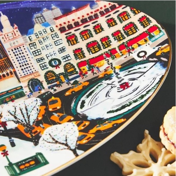 Anthropologie Holiday in the City Platter - NYC - Christmas cookie plate - NEW - Picture 2 of 2